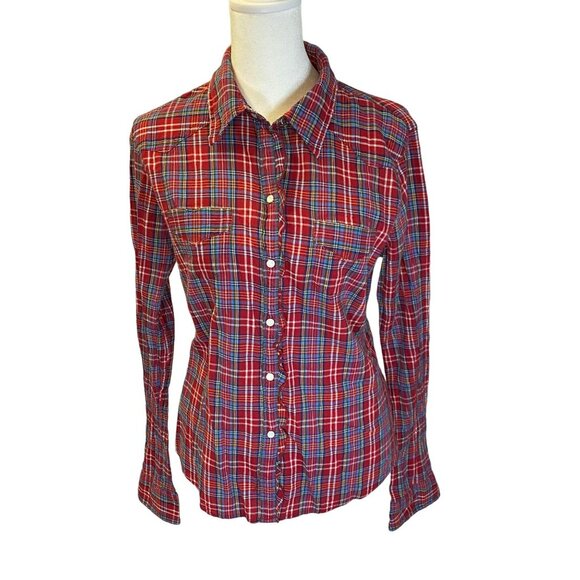Vintage Abercrombie & Fitch Shirt Large Women's Red plaid Long Sleeve Western - Picture 1 of 7